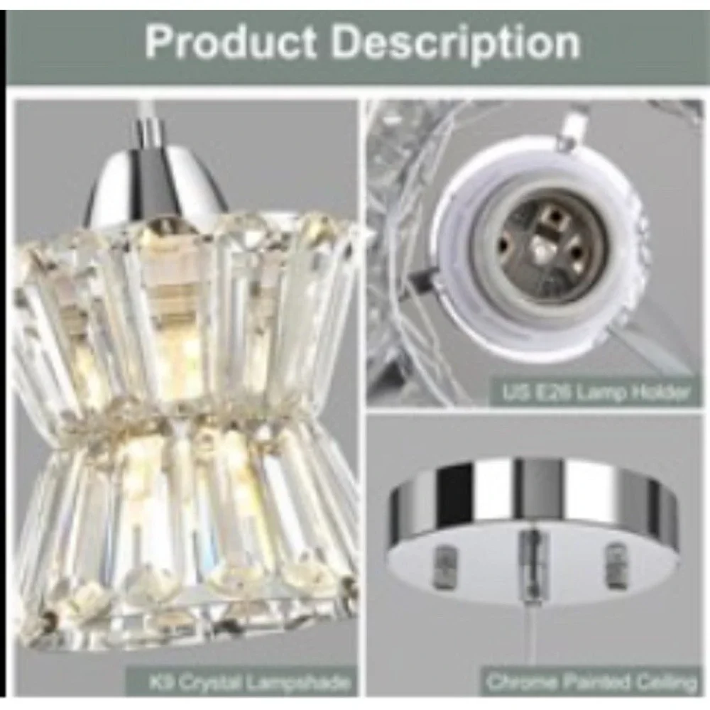 Modern Crystal Pendant Light Fitting Glass Hanging Island Chandelier Lamps NIB